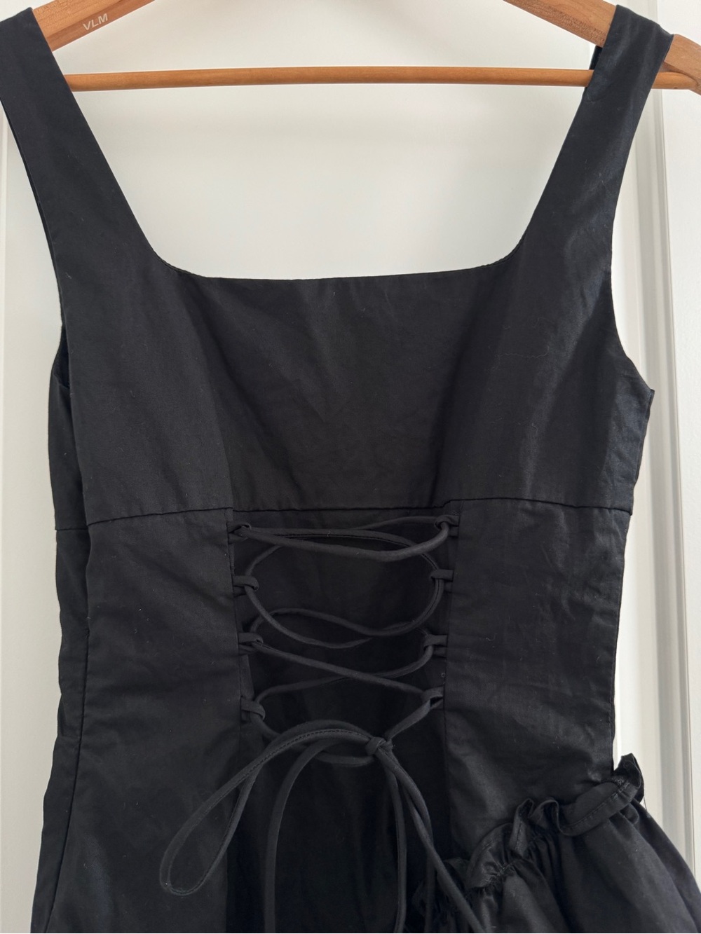 Princess Polly Shantelle asymmetric ruffle hem lace-up detail romper in black 2 - Picture 10 of 12